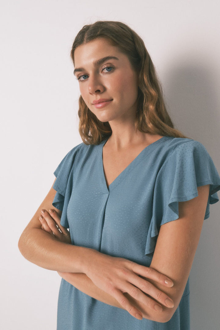 SHORT SLEEVES LONG DRESS - Green