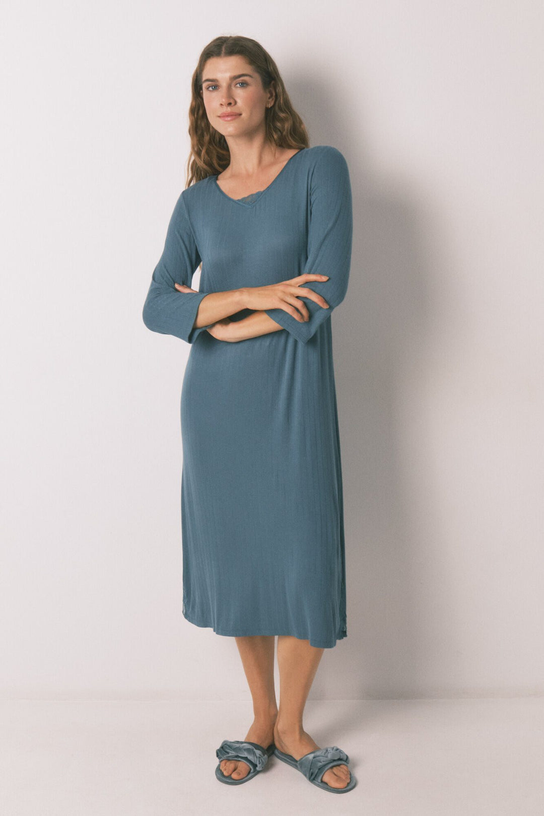 SHORT SLEEVES MEDIUM NIGHTDRESS - Green