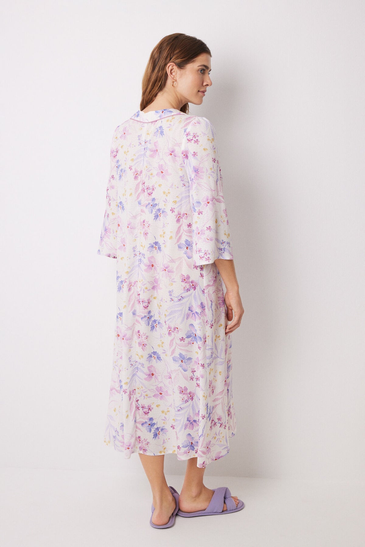 Floral print viscose midi nightgown - White Print