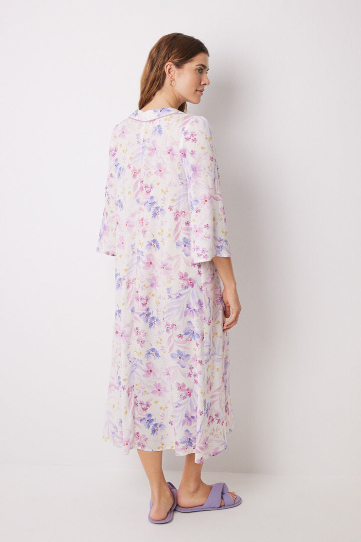 Floral print viscose midi nightgown - White Print