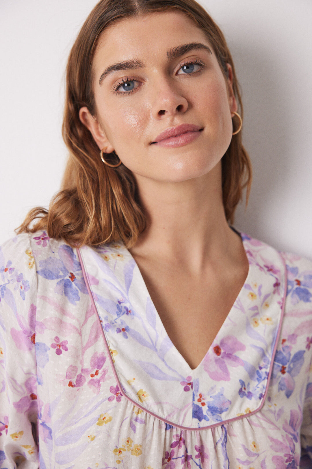 Floral print viscose midi nightgown - White Print