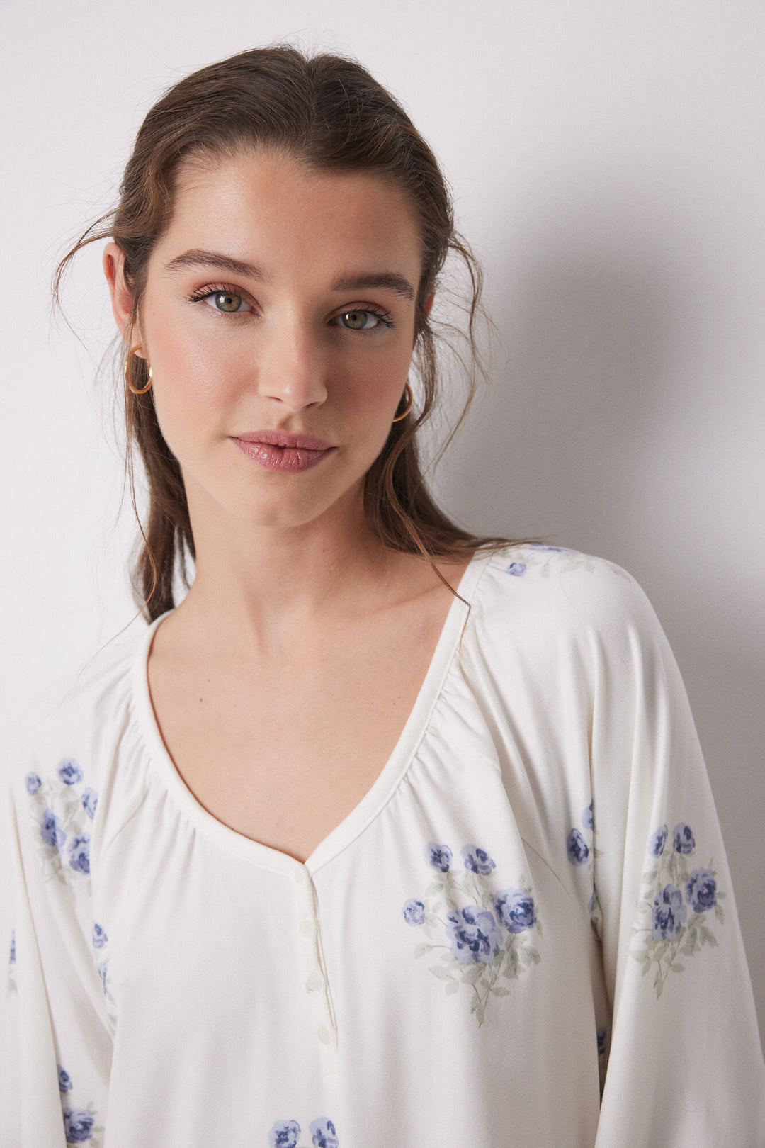 Long Sleeves Short Nightdress - Blue Print