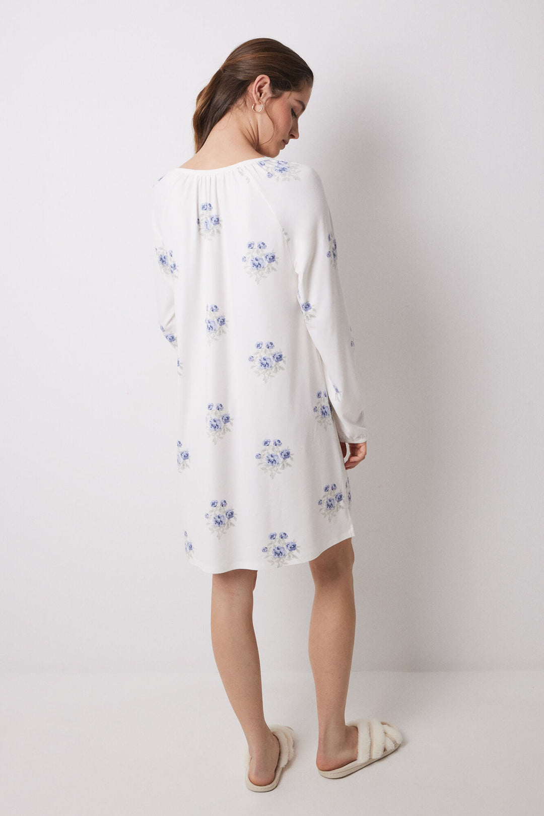 Long Sleeves Short Nightdress - Blue Print