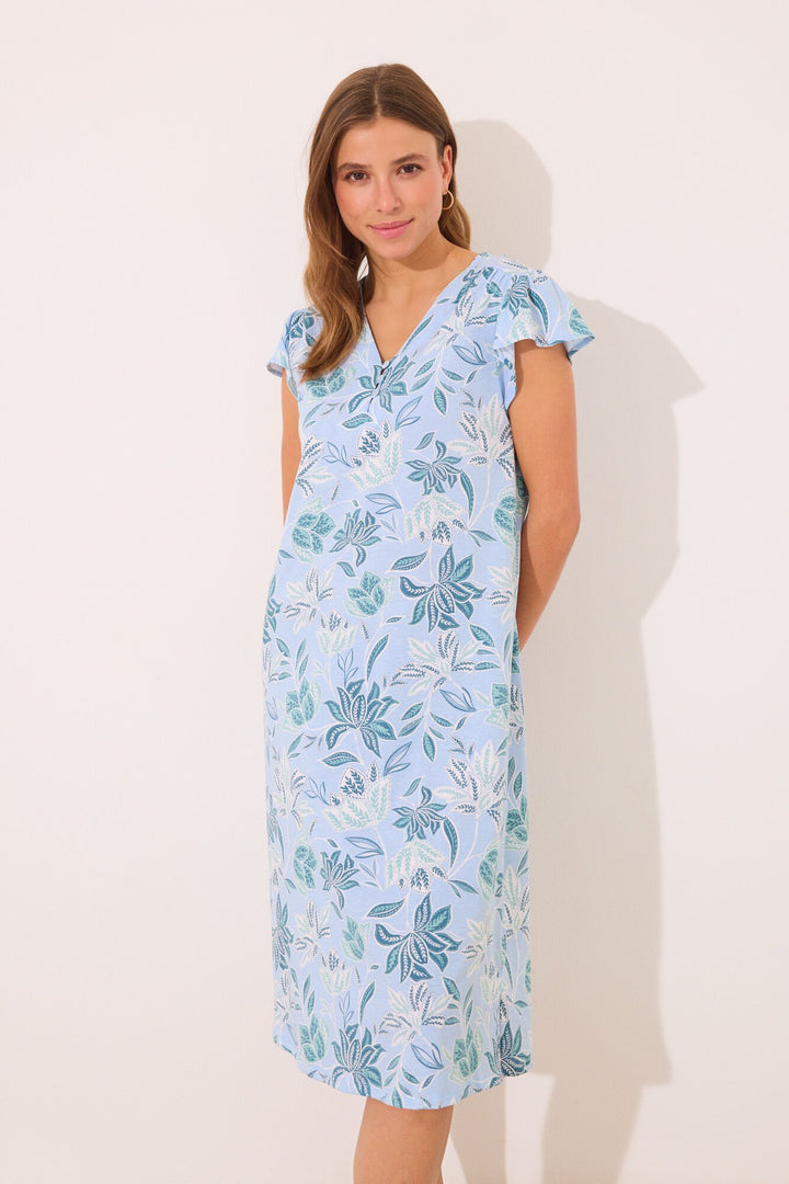 Short Sleeves Medium Nightdress - Blue Print