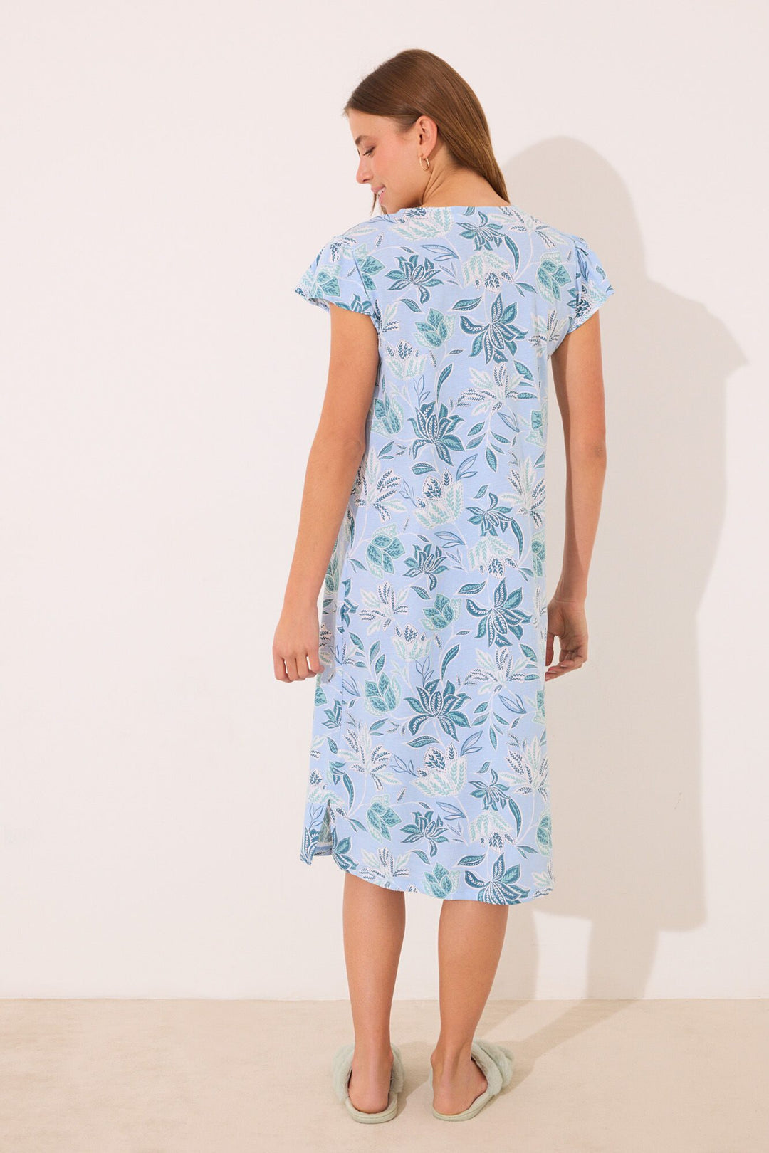 Short Sleeves Medium Nightdress - Blue Print