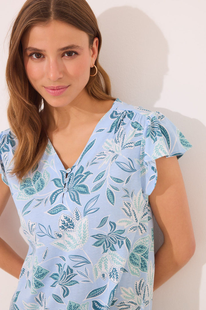 Short Sleeves Medium Nightdress - Blue Print