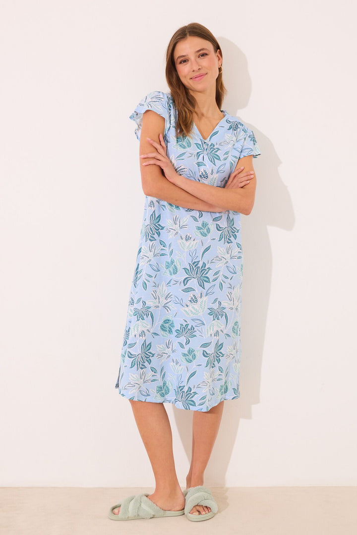 Short Sleeves Medium Nightdress - Blue Print