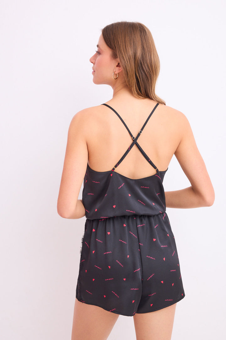 Straps Short Dungaree - Black