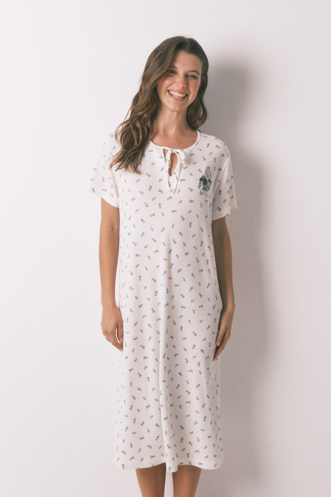 SHORT SLEEVES MEDIUM NIGHTDRESS - Ivory