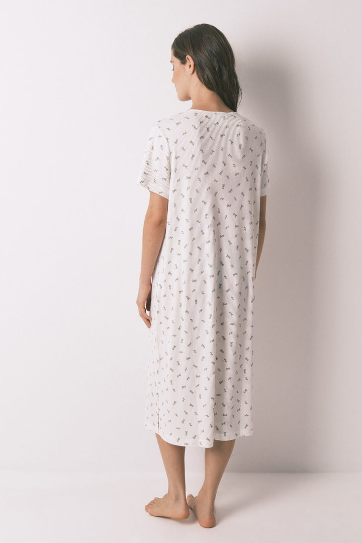 SHORT SLEEVES MEDIUM NIGHTDRESS - Ivory