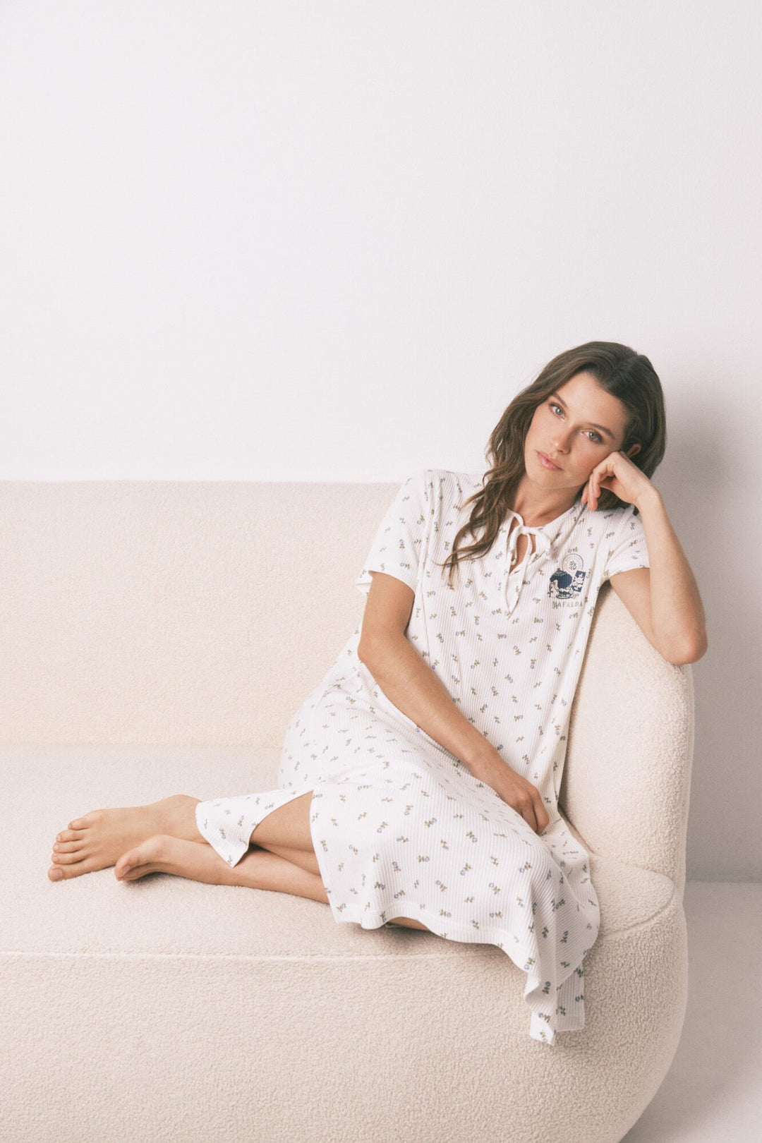 SHORT SLEEVES MEDIUM NIGHTDRESS - Ivory