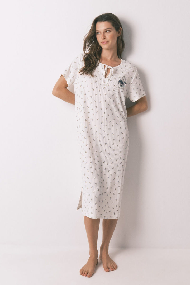 SHORT SLEEVES MEDIUM NIGHTDRESS - Ivory