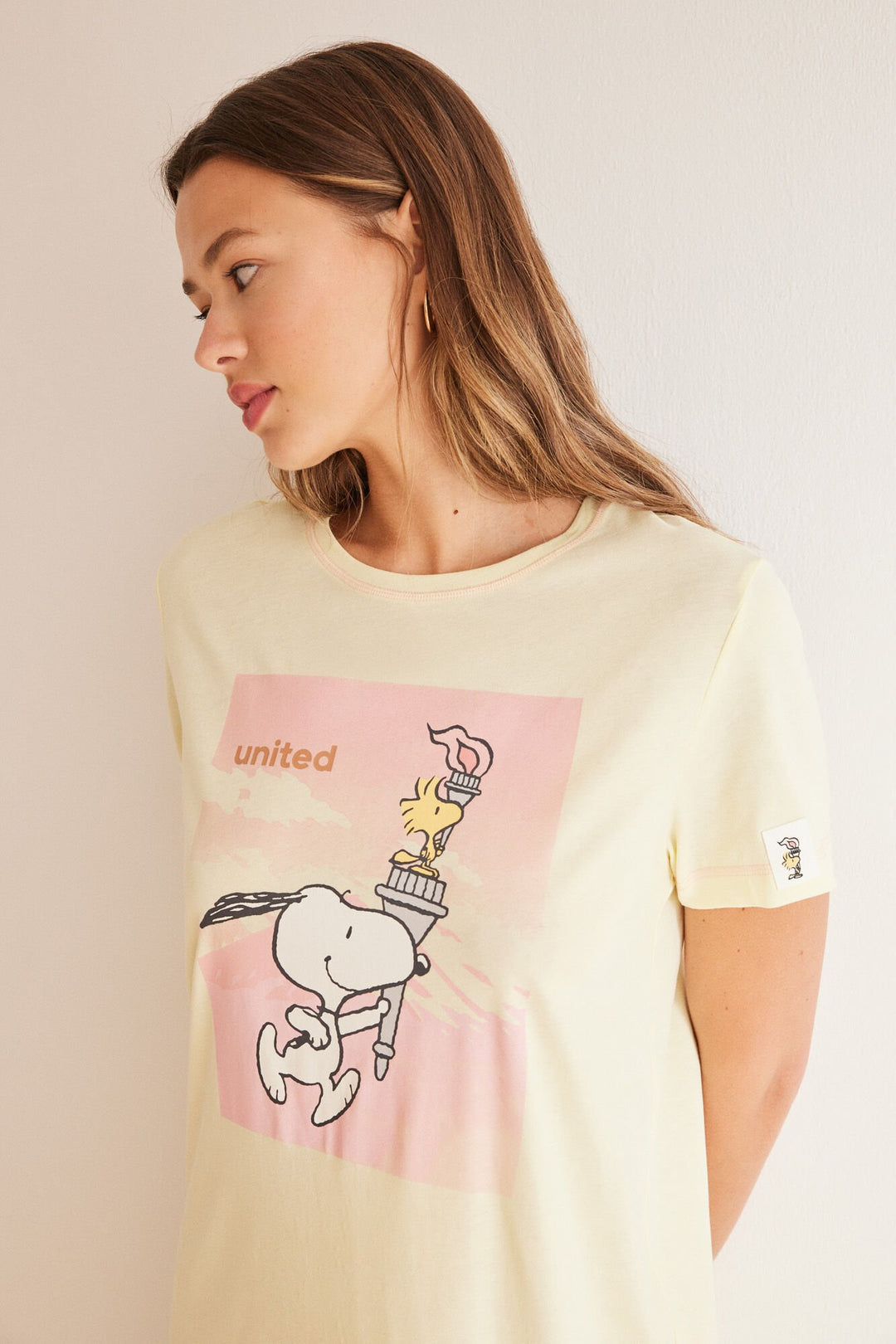 Yellow cotton Snoopy midi nightgown - Green Print