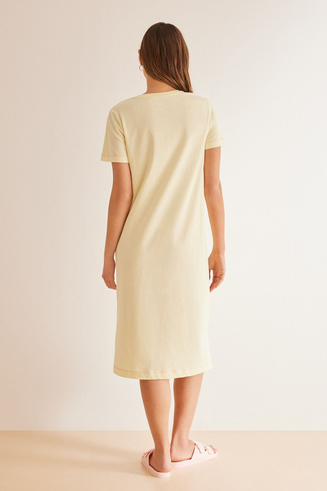 Yellow cotton Snoopy midi nightgown - Green Print