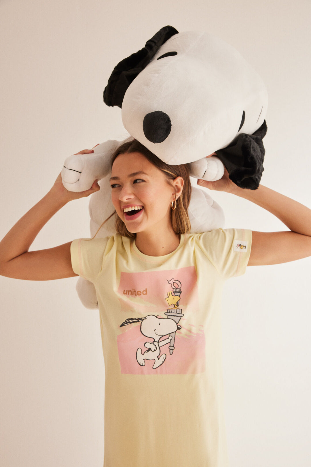 Yellow cotton Snoopy midi nightgown - Green Print