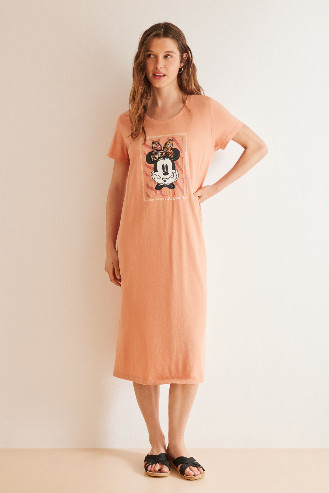 100% Cotton ochre midi nightgown - Orange
