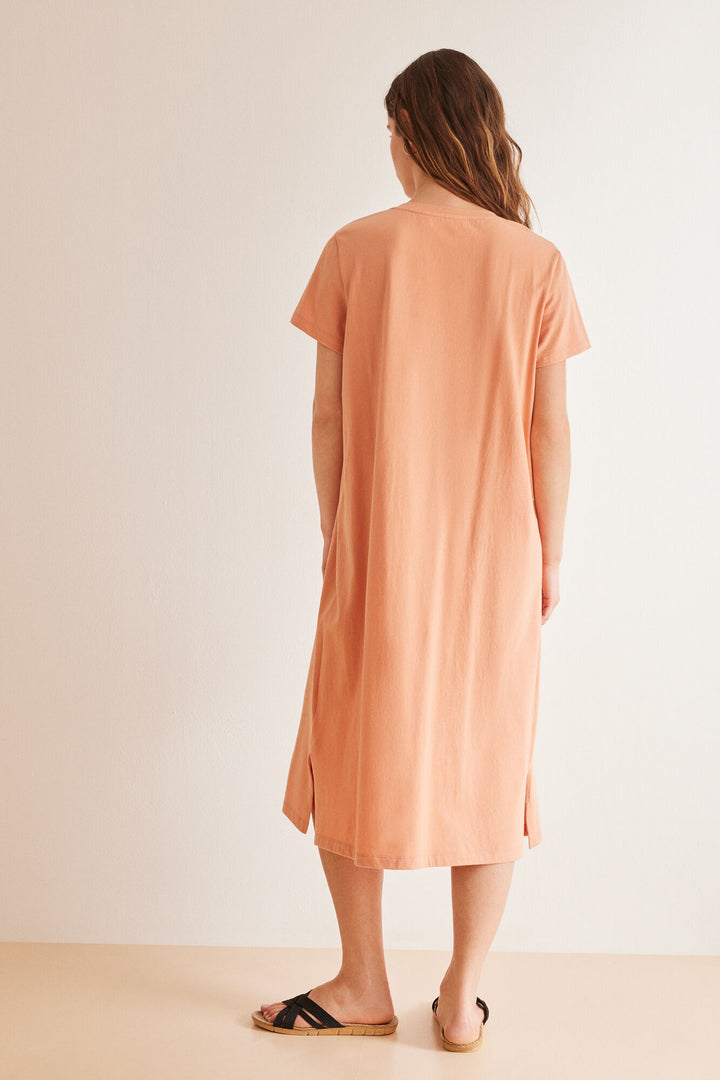 100% Cotton ochre midi nightgown - Orange