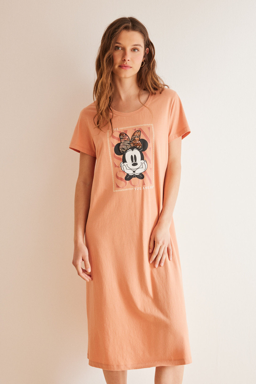 100% Cotton ochre midi nightgown - Orange