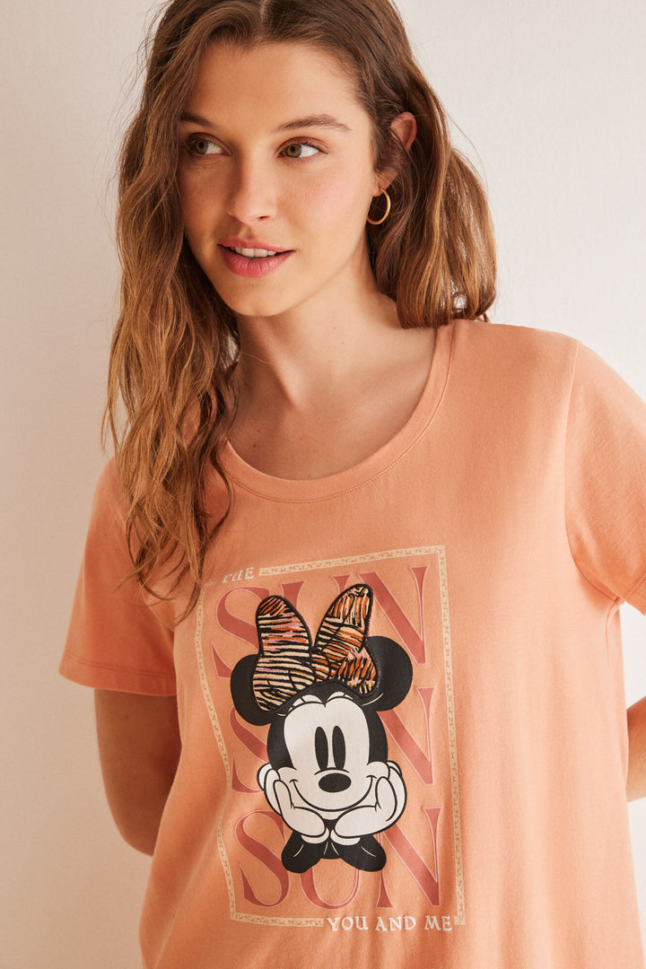 100% Cotton ochre midi nightgown - Orange