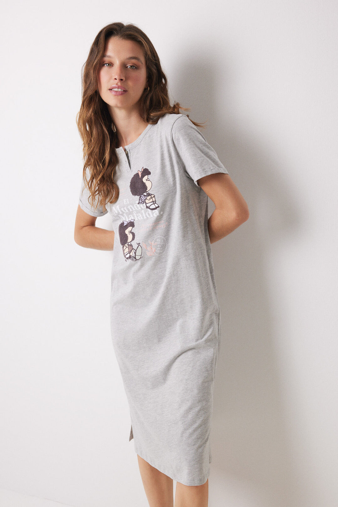 Mafalda 100% cotton midi nightgown - Medium Grey