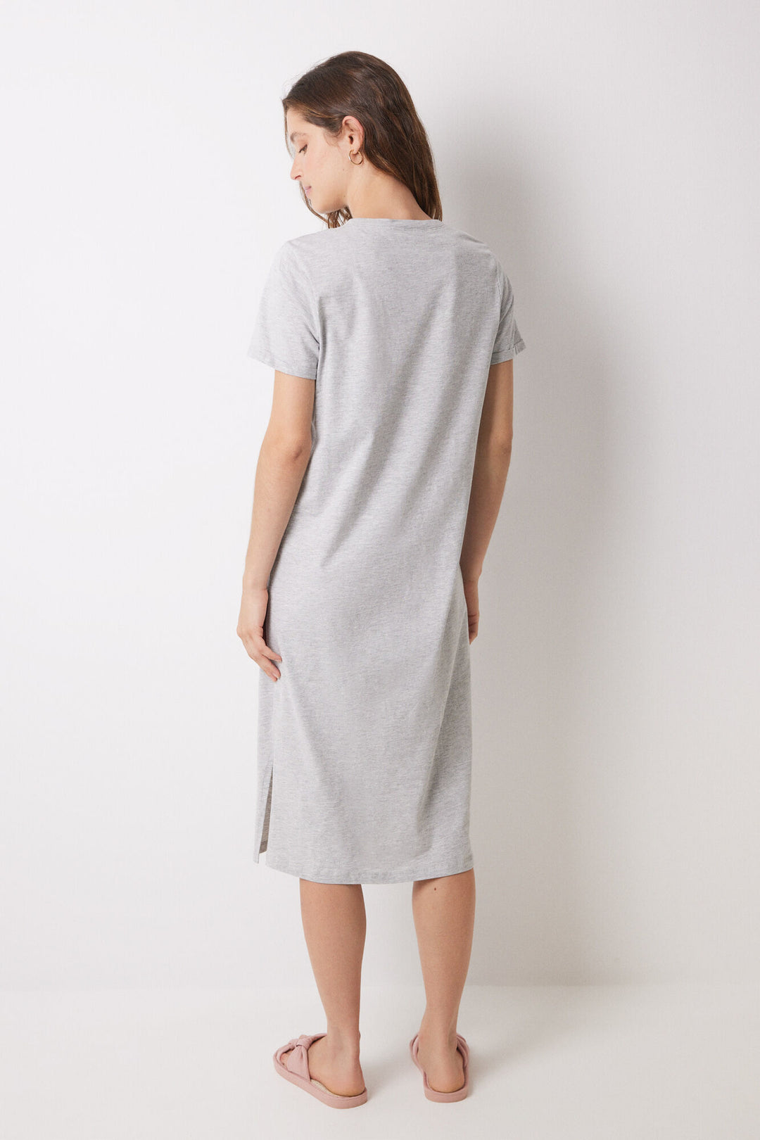 Mafalda 100% cotton midi nightgown - Medium Grey