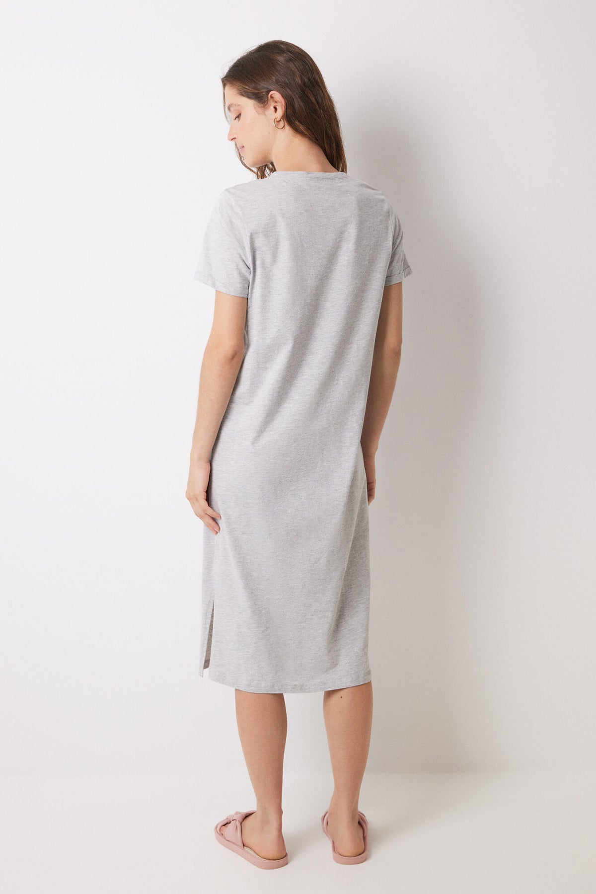 Mafalda 100% cotton midi nightgown - Medium Grey