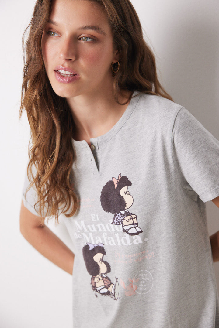 Mafalda 100% cotton midi nightgown - Medium Grey