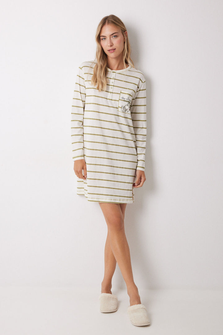 Long Sleeves Short Nightdress - Ivory