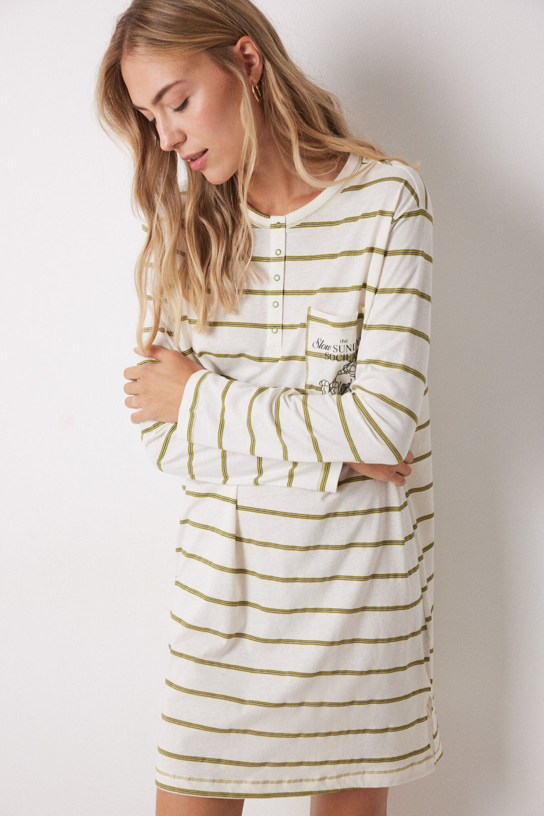 Long Sleeves Short Nightdress - Ivory