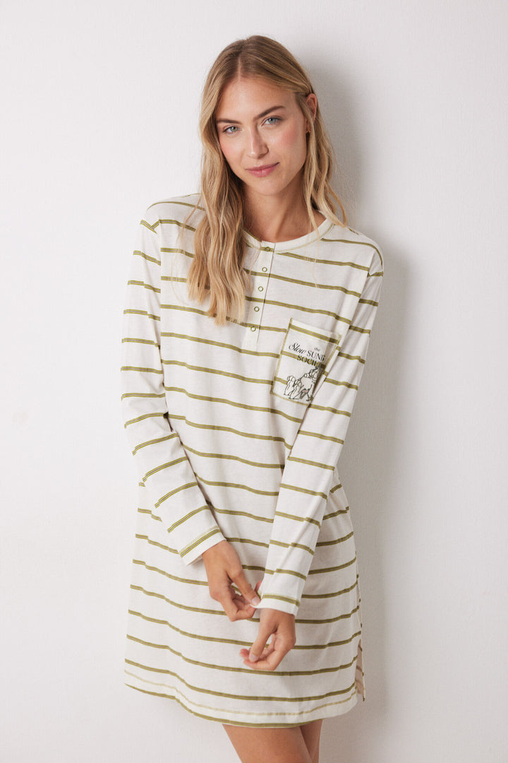 Long Sleeves Short Nightdress - Ivory