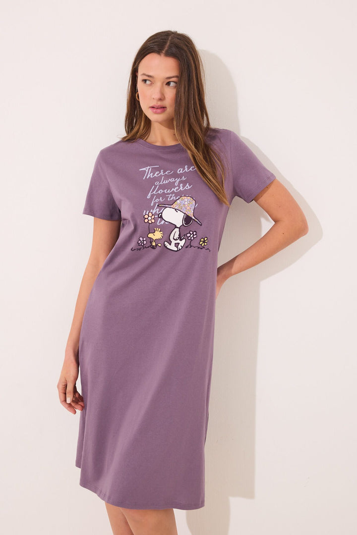 Short Sleeves Medium Nightdress - Purple Lilac