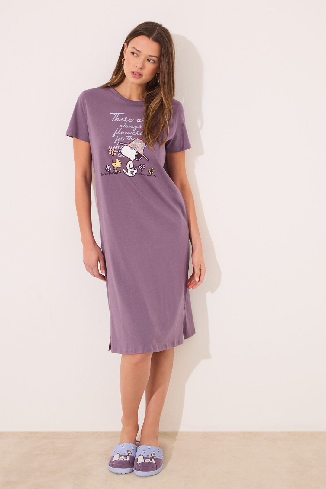 Short Sleeves Medium Nightdress - Purple Lilac