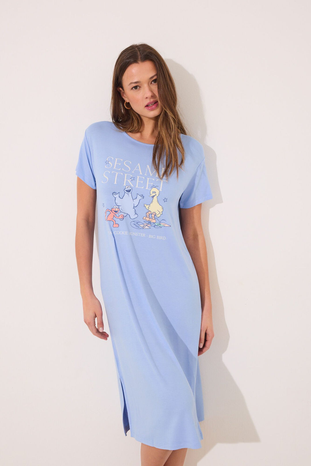Short Sleeves Medium Nightdress - Medium Blue