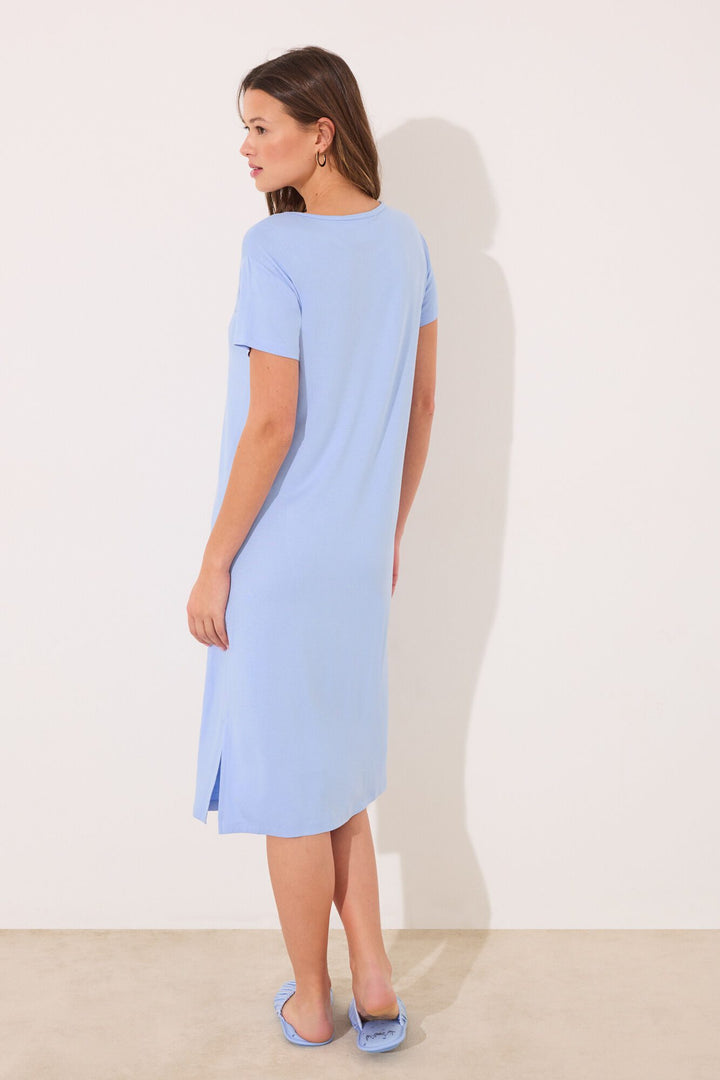 Short Sleeves Medium Nightdress - Medium Blue