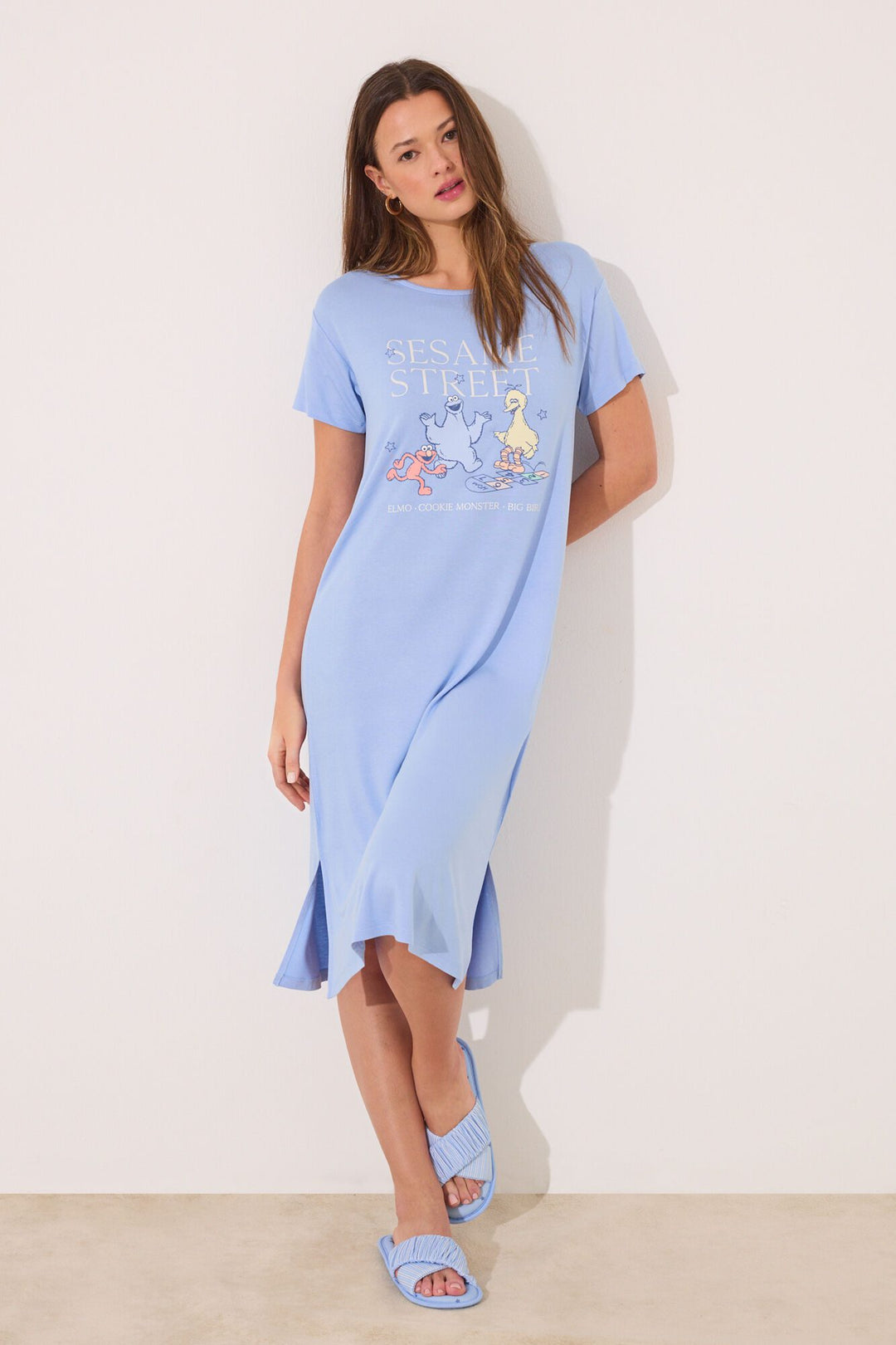 Short Sleeves Medium Nightdress - Medium Blue