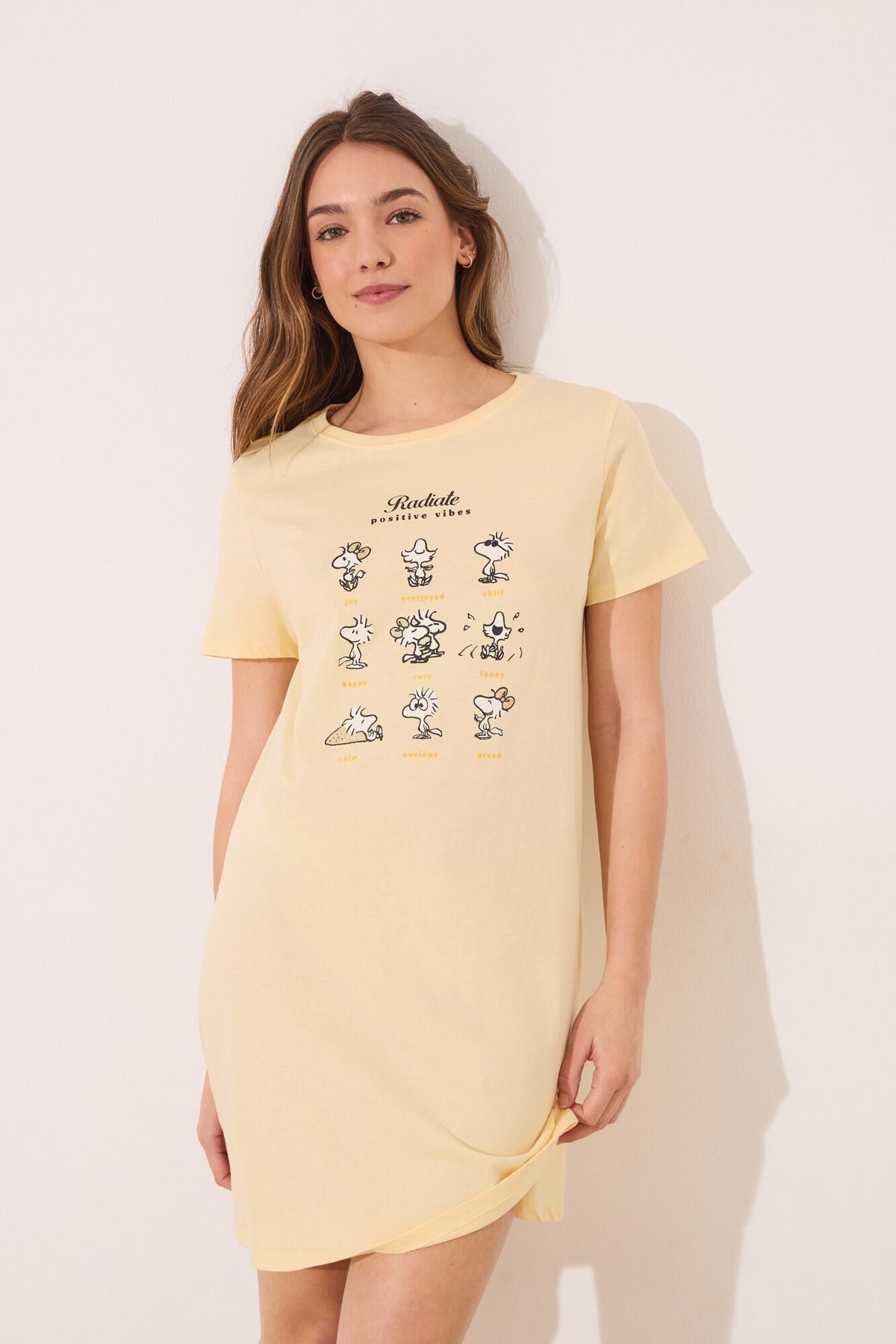 Short Sleeves Short Nightdress - Yellow