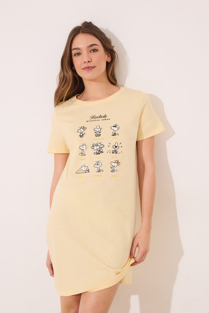 Short Sleeves Short Nightdress - Yellow