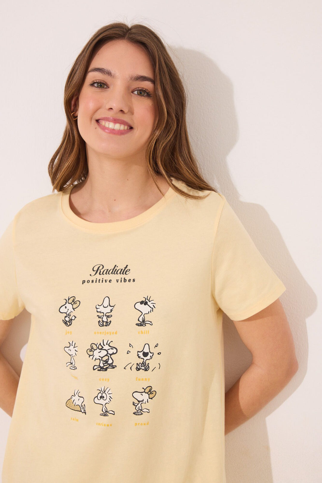Short Sleeves Short Nightdress - Yellow