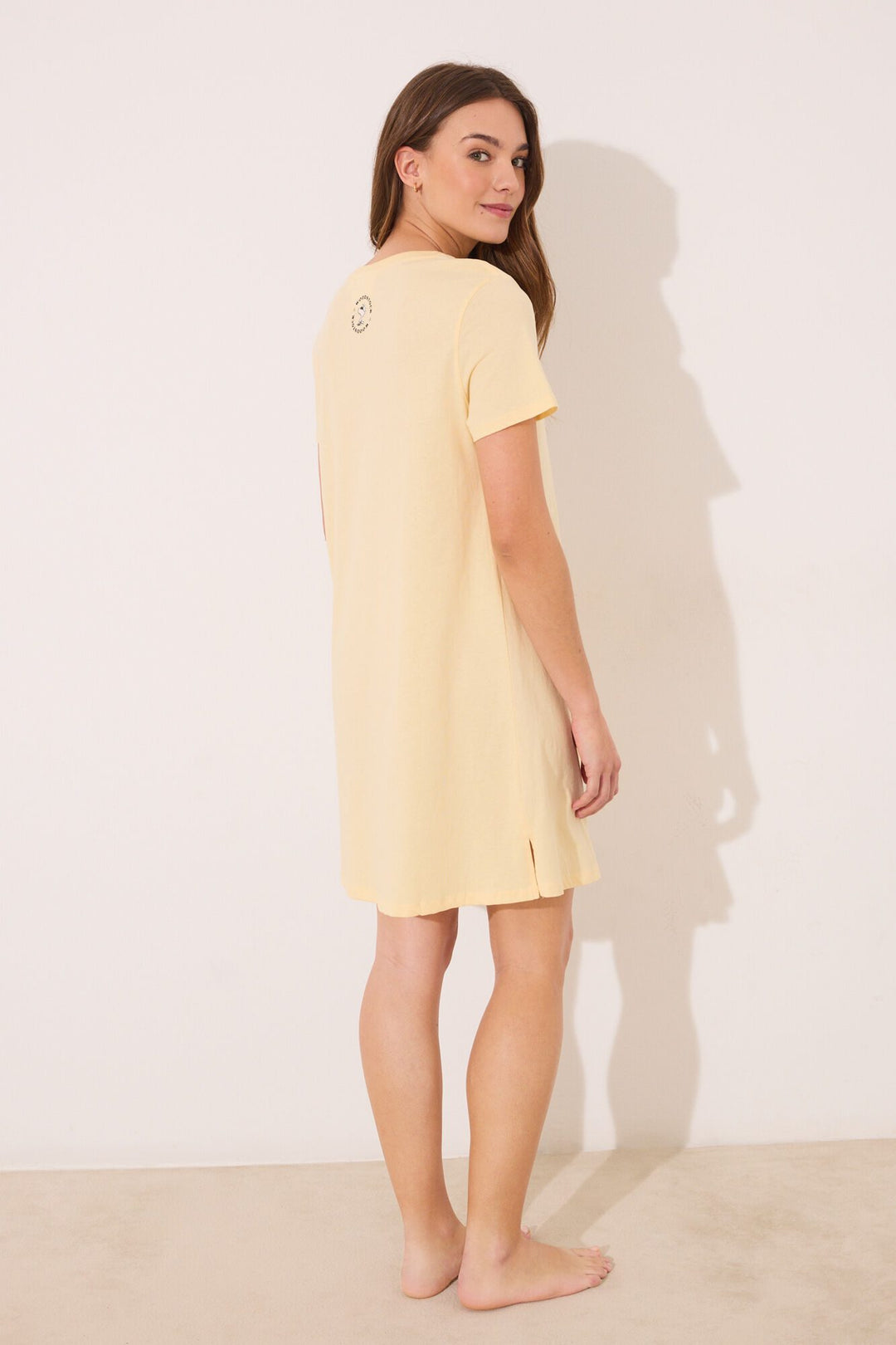 Short Sleeves Short Nightdress - Yellow
