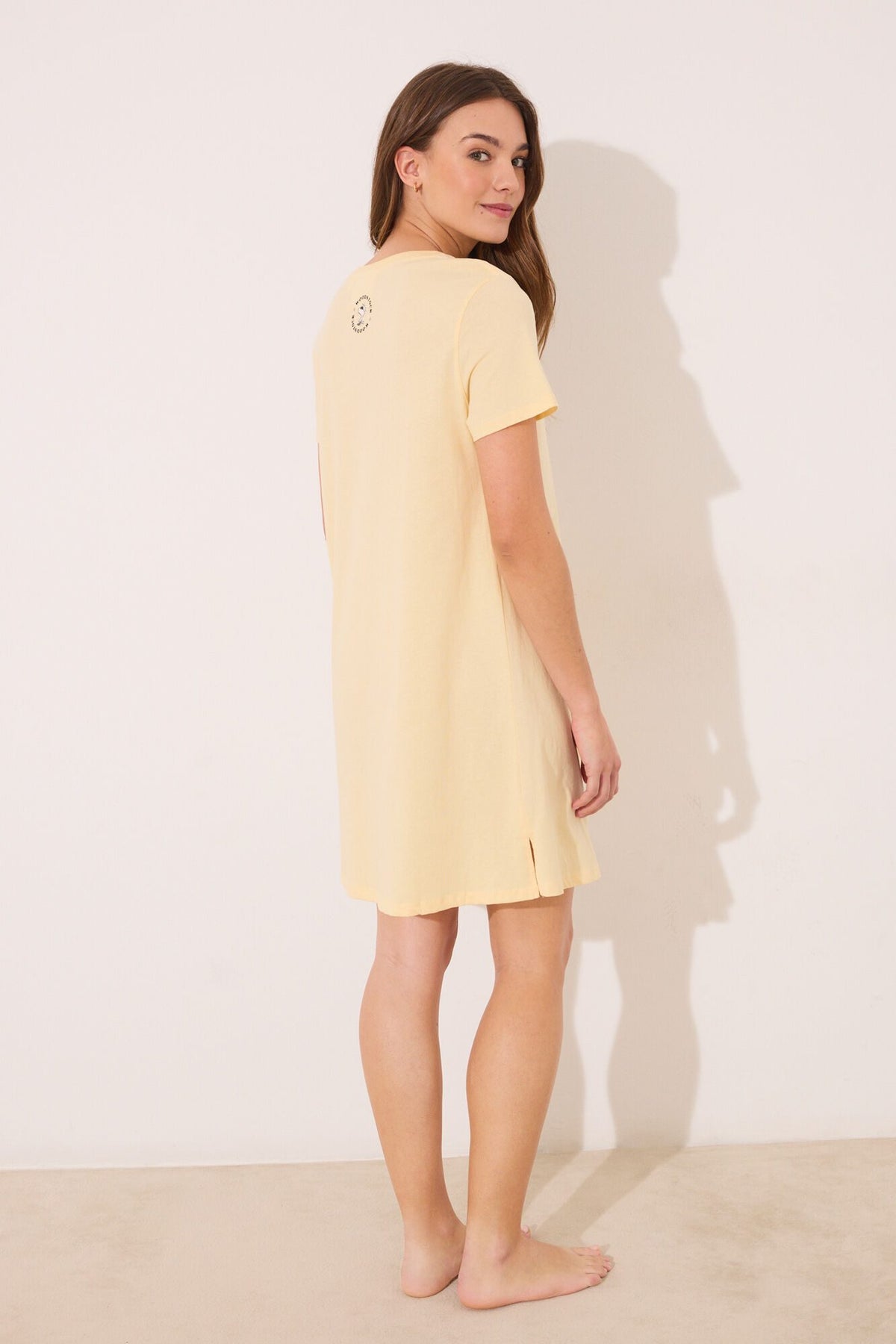 Short Sleeves Short Nightdress - Yellow