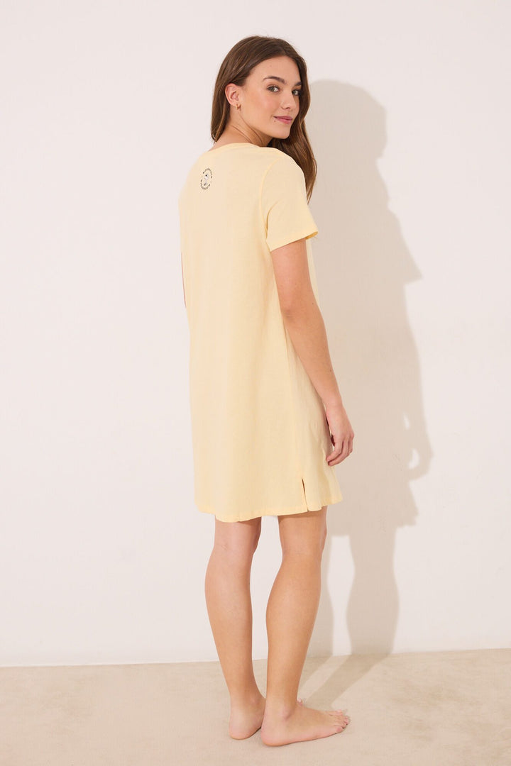 Short Sleeves Short Nightdress - Yellow