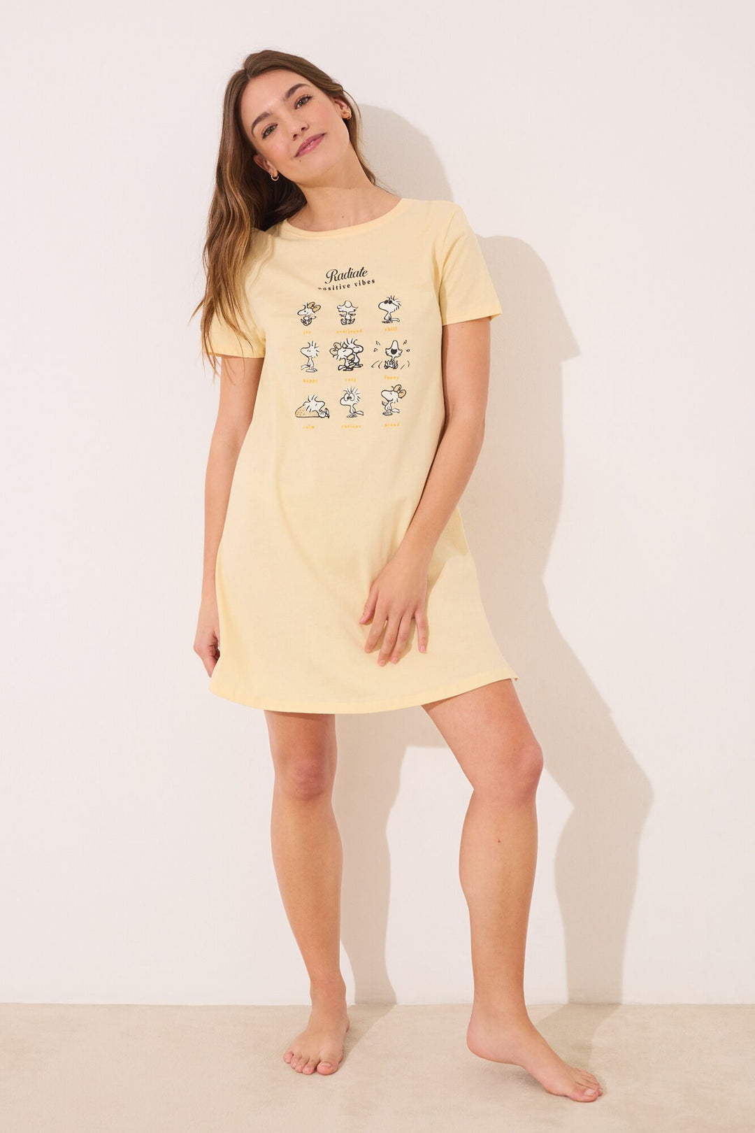 Short Sleeves Short Nightdress - Yellow