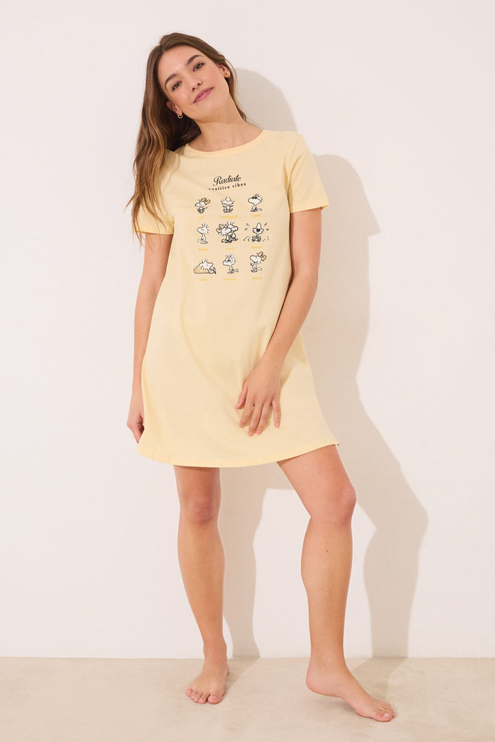 Short Sleeves Short Nightdress - Yellow