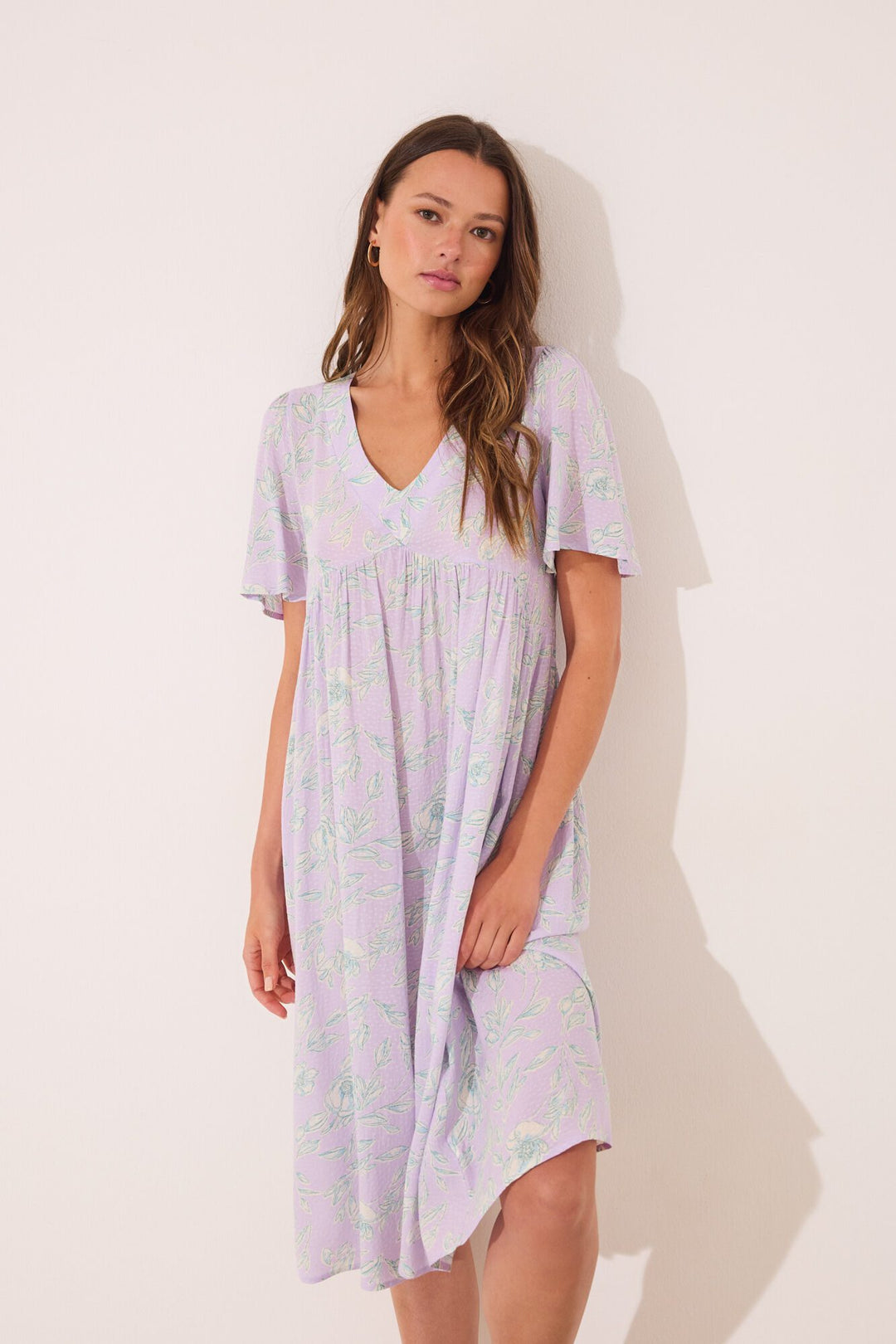 SHORT SLEEVES LONG DRESS - Purple Lilac