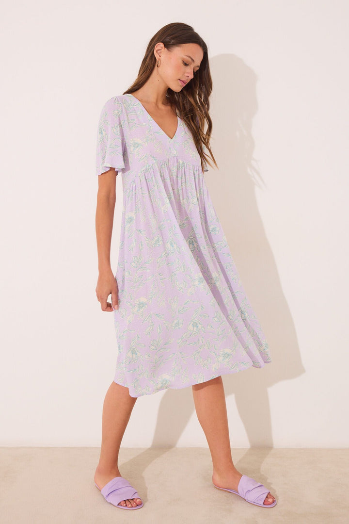 SHORT SLEEVES LONG DRESS - Purple Lilac