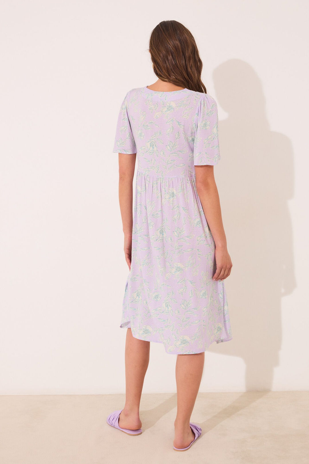 SHORT SLEEVES LONG DRESS - Purple Lilac