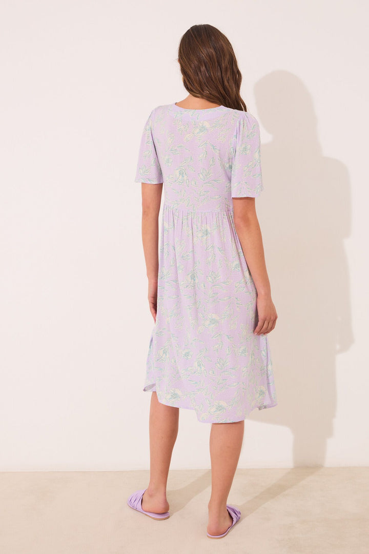 SHORT SLEEVES LONG DRESS - Purple Lilac