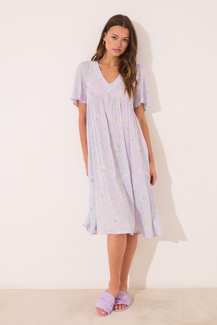 SHORT SLEEVES LONG DRESS - Purple Lilac