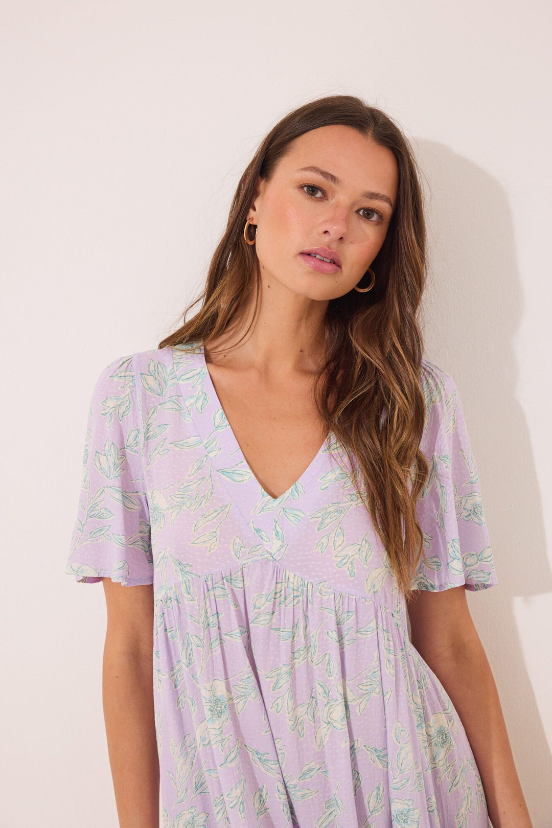 SHORT SLEEVES LONG DRESS - Purple Lilac