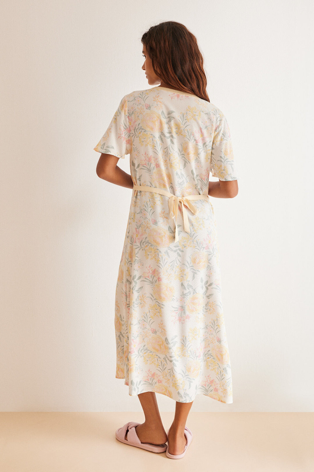 Floral print viscose midi dress - Ivory